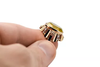 Жълт перидот Оригинално ретро 14k розово злато Пръстен Винтидж стил vrc043r